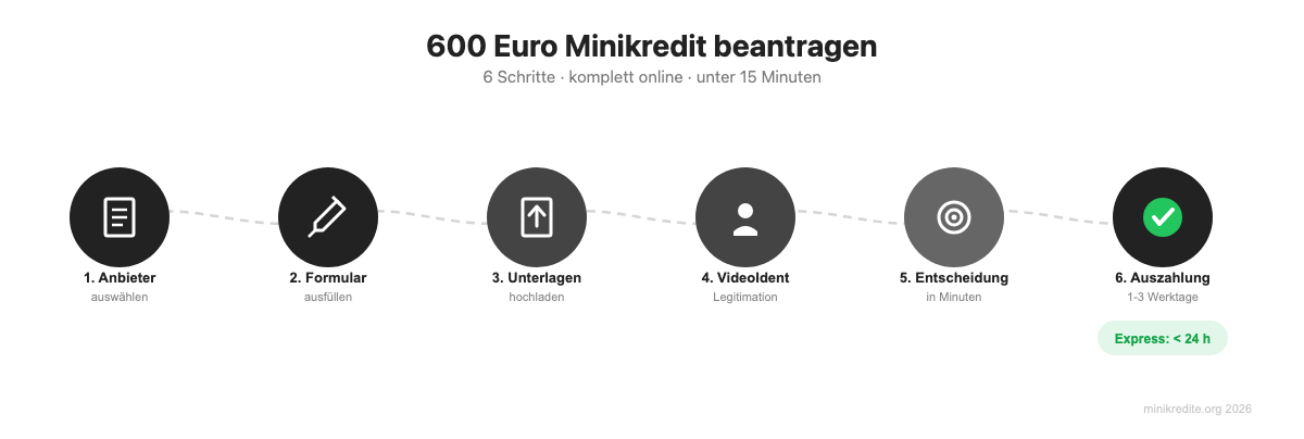 600 Euro Minikredit beantragen: 6 Schritte von Anbieter auswaehlen bis Auszahlung