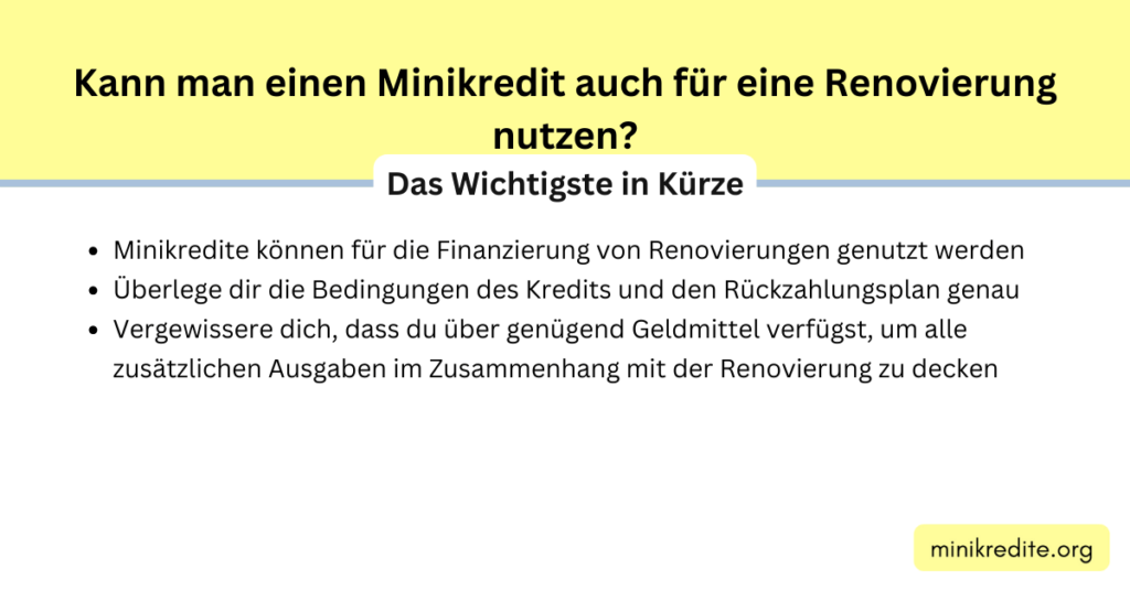 Kann man einen Minikredit auch für eine Renovierung nutzen?
