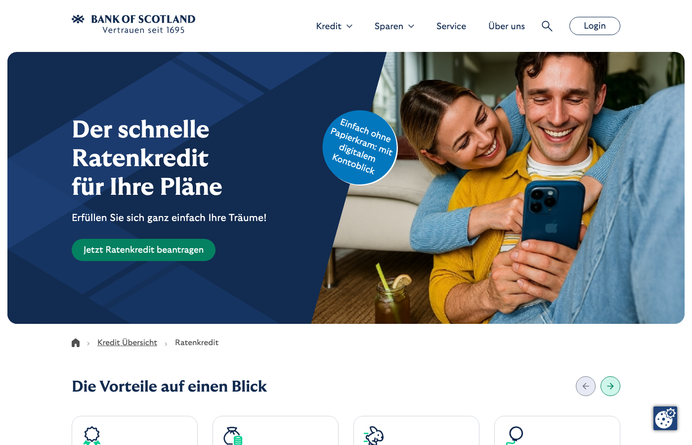 Bank of Scotland Webseite: Ratenkredit Übersicht