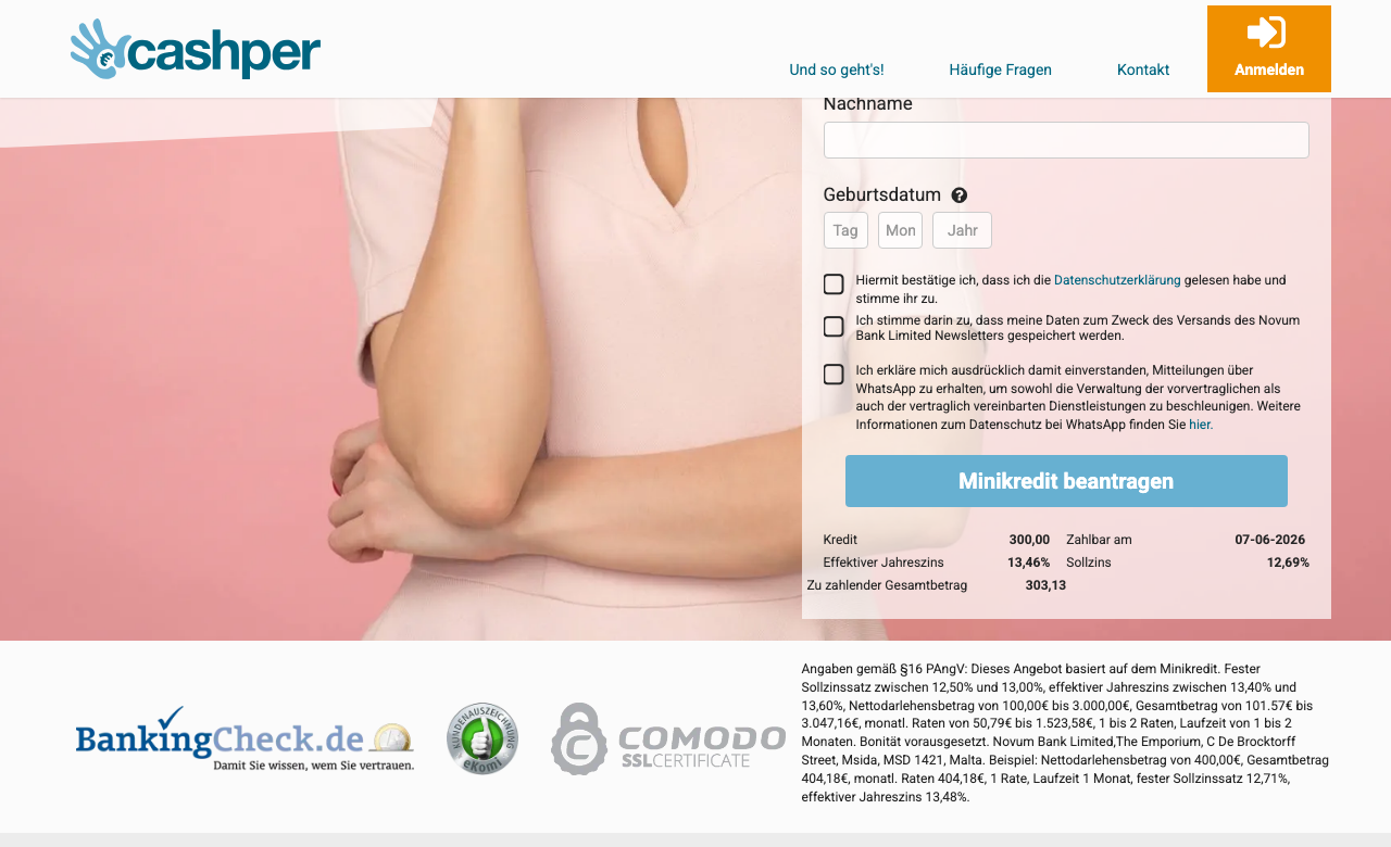 Cashper Minikredit Antragsprozess – Online-Formular