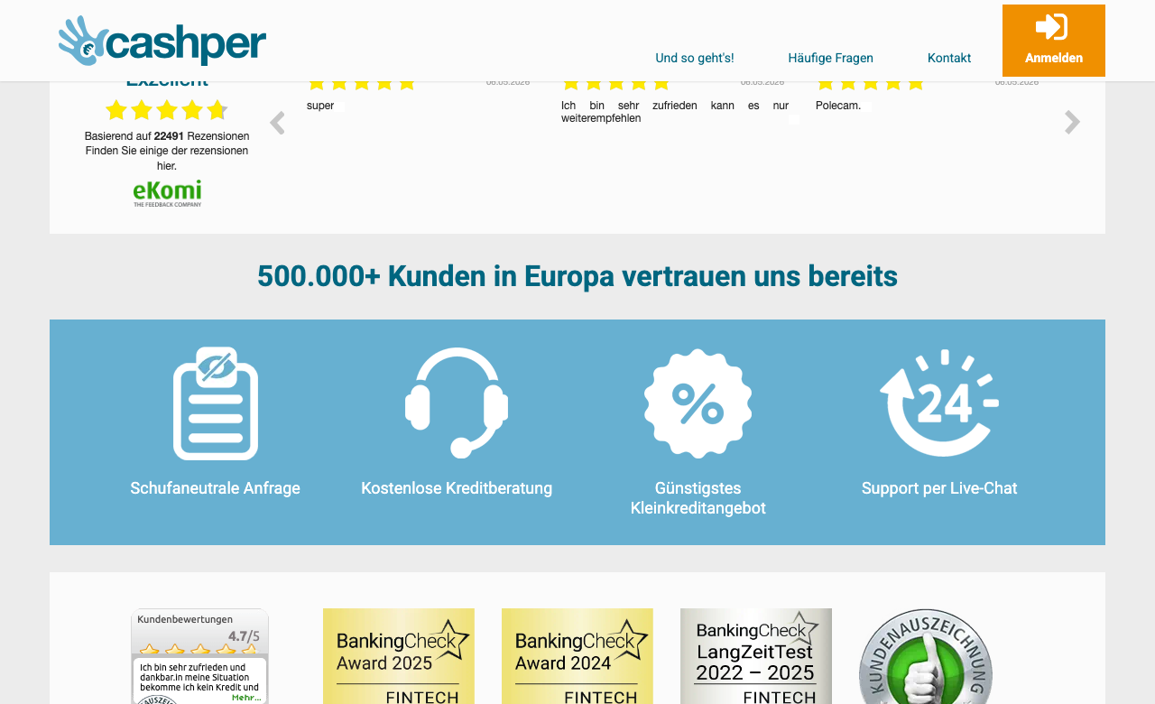 Cashper Minikredit – 500.000 Kunden in Europa, BankingCheck Award 2024 und 2025